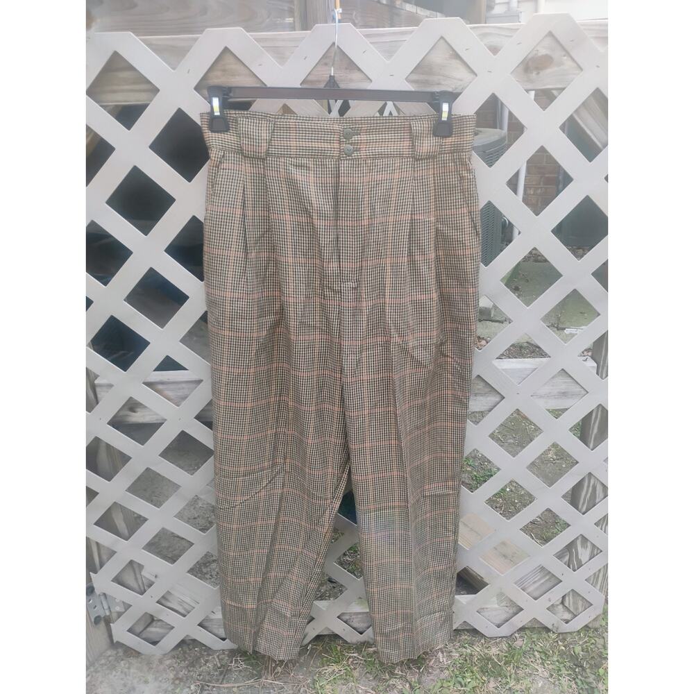 Vintage 90s High Waisted Plaid Trousers Brown Earth Tone Checkered Pants Sz 12 P